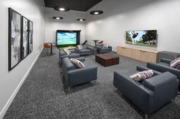 Golf simulator with lounge